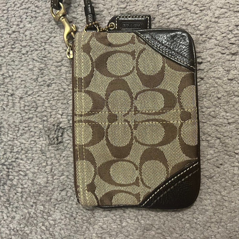 Dark Brown & Tan Coach Wristlet